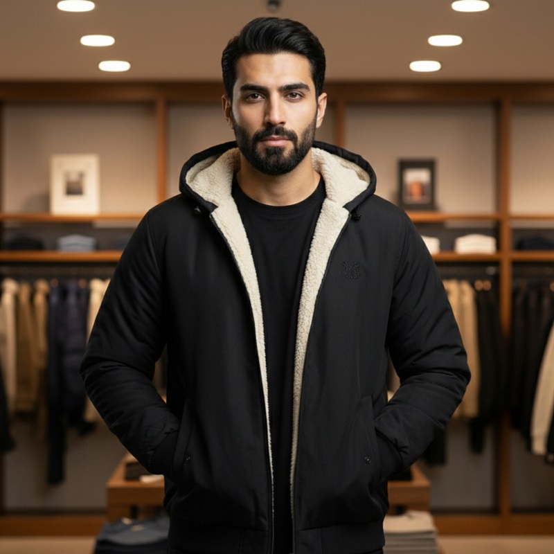 سوییشرت مردانه مشکی داخل تمام خز مدل adidas-مشکی
