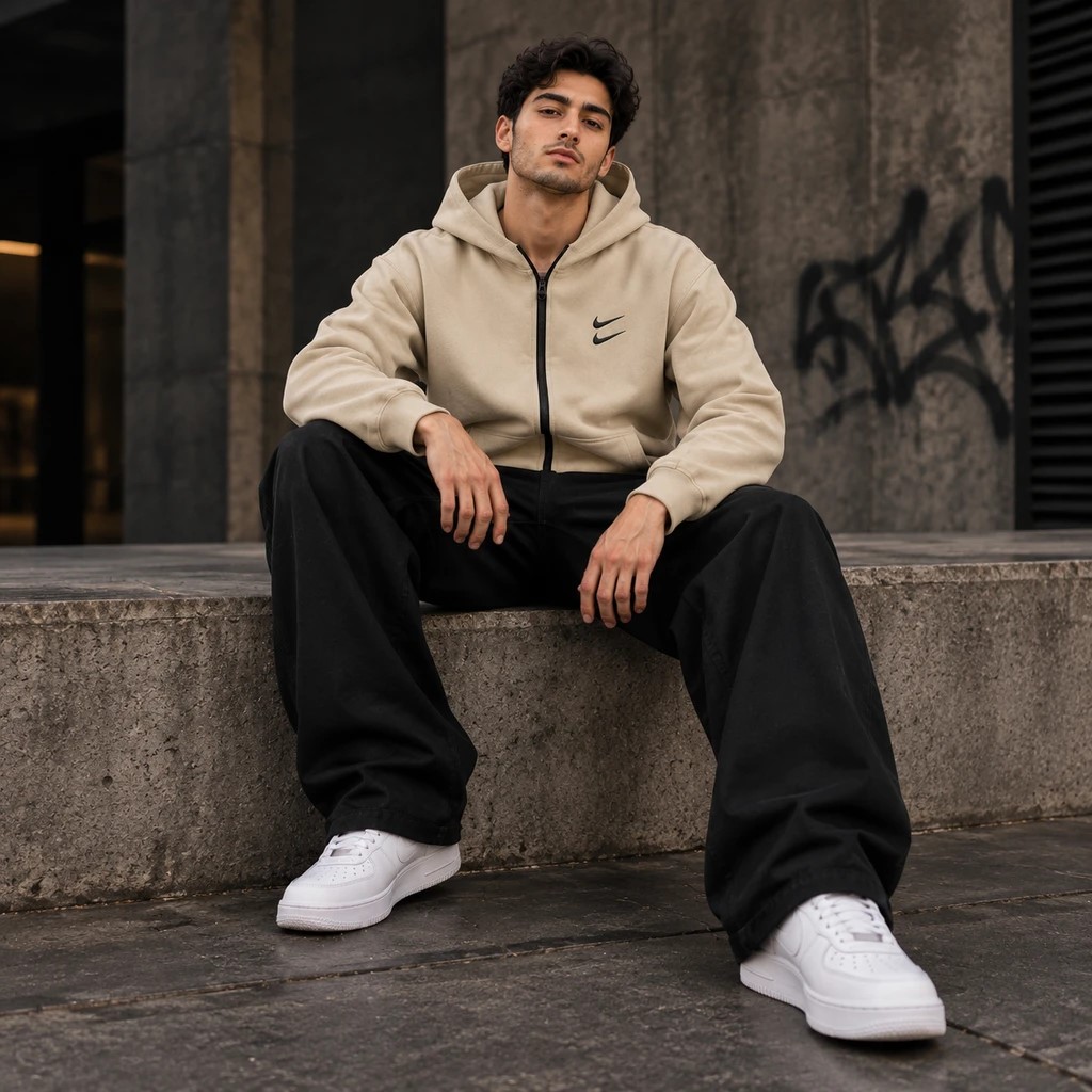 سوئیشرت دورس کلاهدار مردانه نایکی مدل Double Nike-کرم
