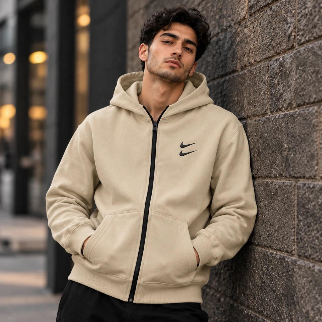 سوئیشرت دورس کلاهدار مردانه نایکی مدل Double Nike-کرم