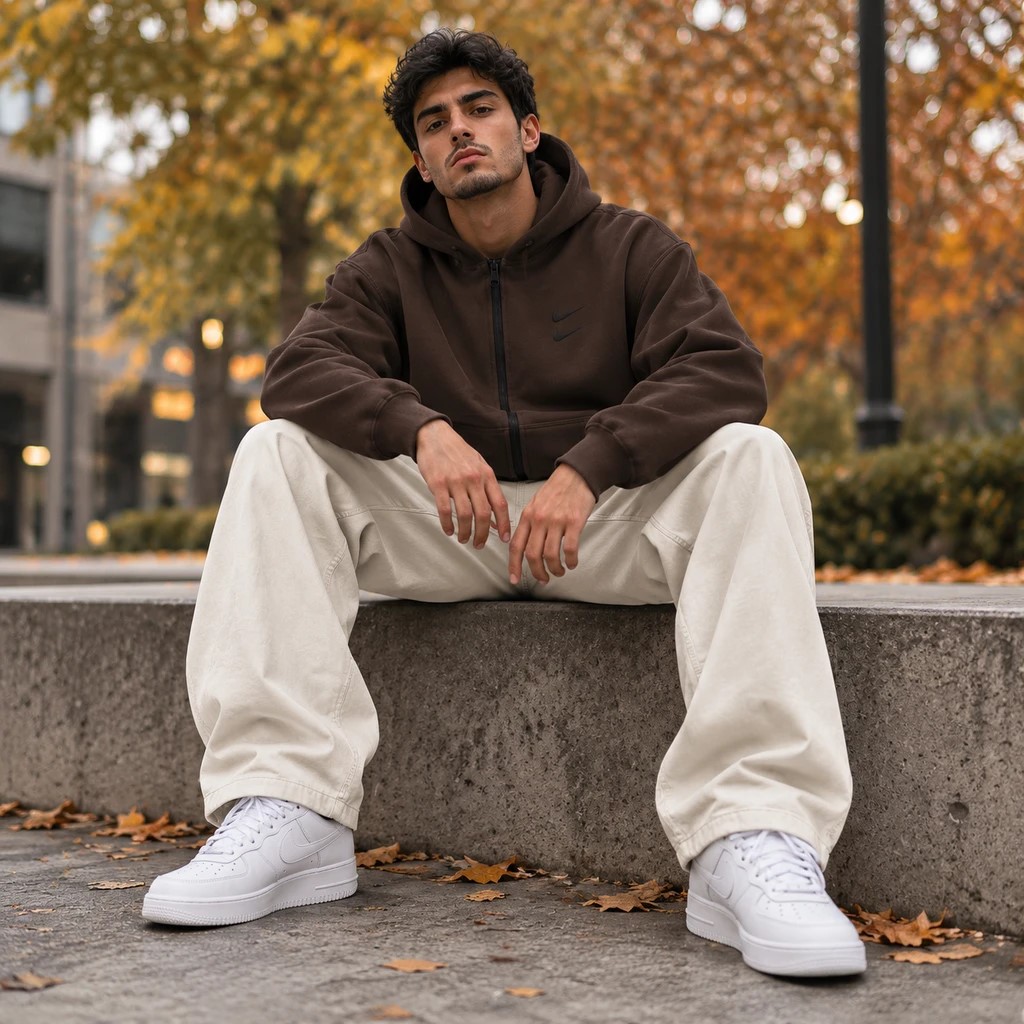سوئیشرت دورس کلاهدار مردانه نایکی مدل Double Nike-قهوه ای
